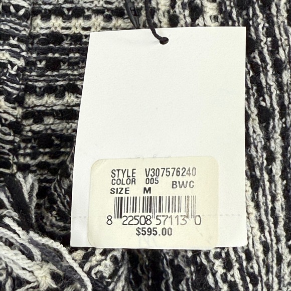 Vince Tweed Leather Moto Jacket Black White Fringe Womens Size M - Picture 5 of 10